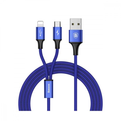 Baseus Univerzális kábel, Rapid series, 3-in-1 multifunkciós( micro USB + Lightning), 3A, 1.2m, sötétkék CAML-SU13