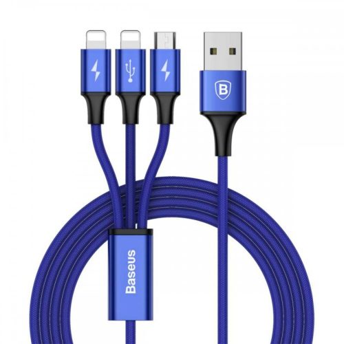 Baseus Univerzális kábel, Rapid series, 3-in-1 multifunkciós( micro USB + 2 x Lightning, 1x Lightning), 3A, 1.2m, sötétkék CAMLL-SU13
