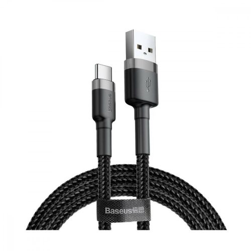 Baseus Type-C (USB-C) Cafule kábel, 2A, 3m, szürke/fekete CATKLF-UG1