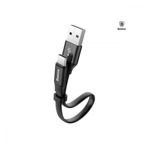 Baseus Type-C (USB-C) kábel, Nimble, (lapos + csat), 2A, 0.23m, fekete CATMBJ-01
