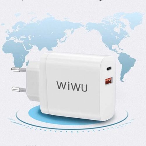 WIWU hálózati töltő, Compact gyors töltő, U+C, 20W, EU, fehér RY-U20