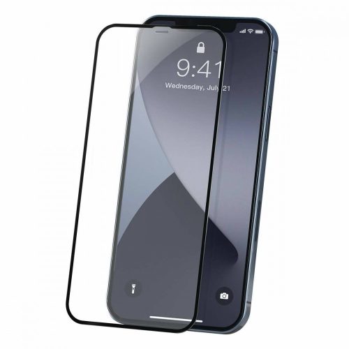 Baseus iPhone 12/12 Pro 0.23 mm, teljes felületre lekerekített edzett üveg, törés álló szélek (2 db), fekete SGAPIPH61P-PE01