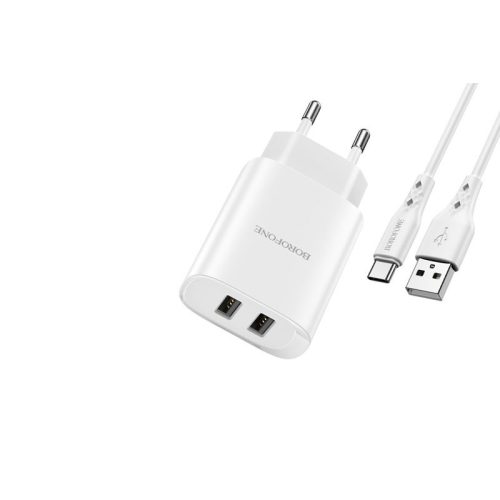 Borofone BN2 Hálózati Töltő 2.1A + USB Type-C Kábel fehér